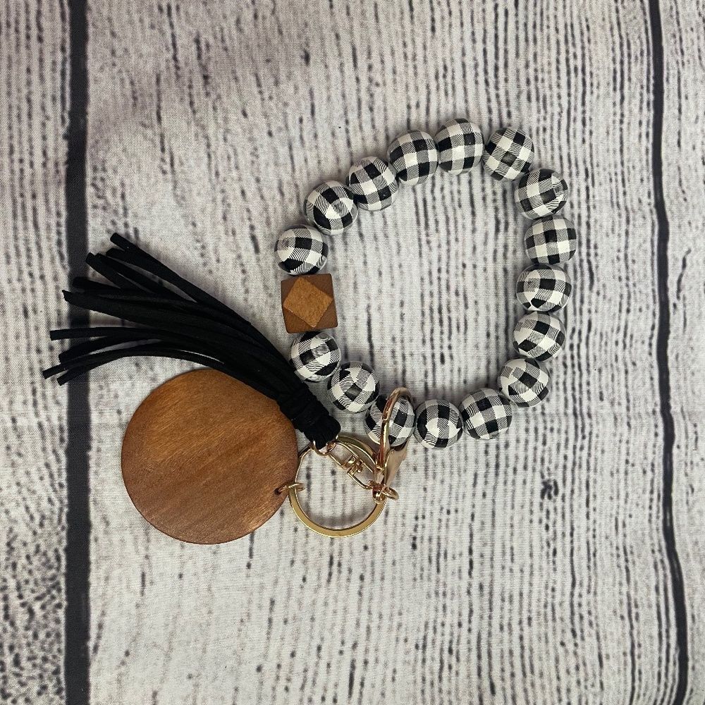 Boutique Bracelet Keychain Clay beads Black and White Plaid New with Tags